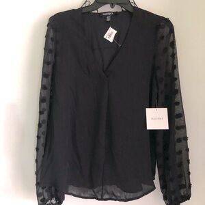 ELLEN TRACY OVERSIZED NWT SEXY BLACK TOP WITH SEE THROUGH LONG  SLEEVES